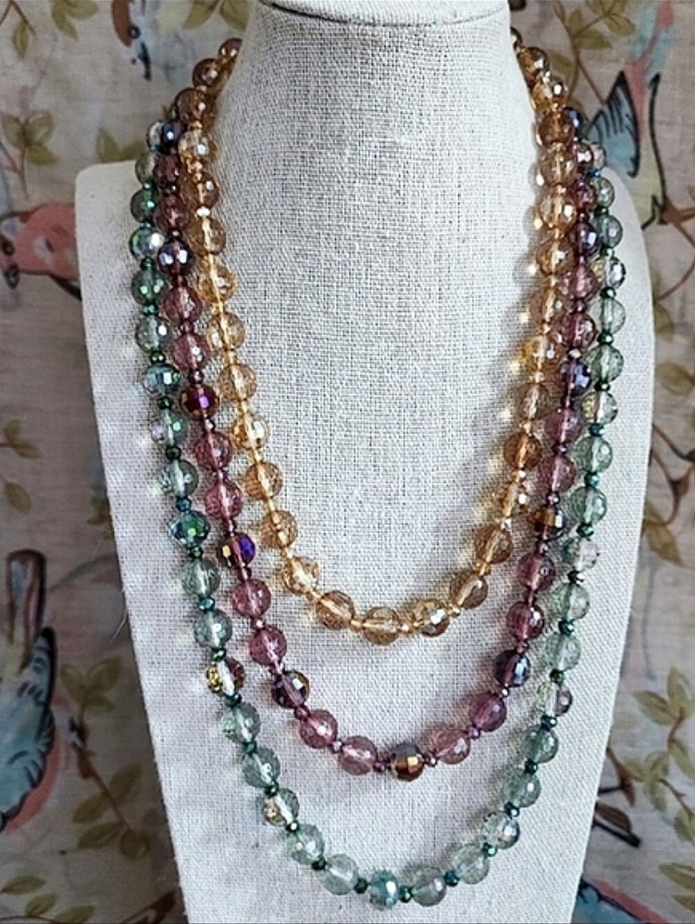 Pastel Watermelon Rainbow Green Citrine Lavender Crystal Acrylic Necklace 3 Rows
